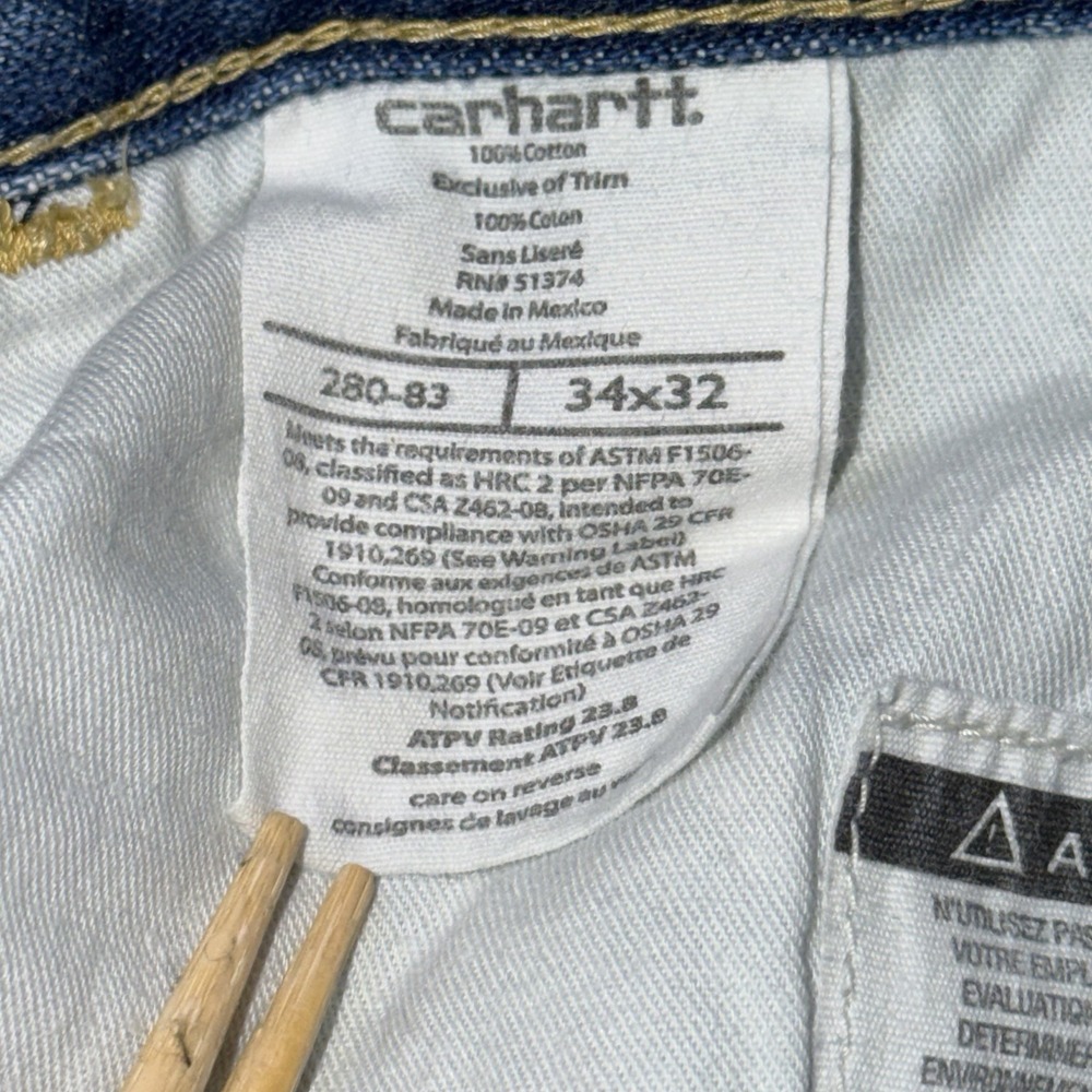 VTG Carhartt Flame-Resistant (FR) Relaxed Fit Denim Jeans Mens W34 x L32 - Picture 8 of 16